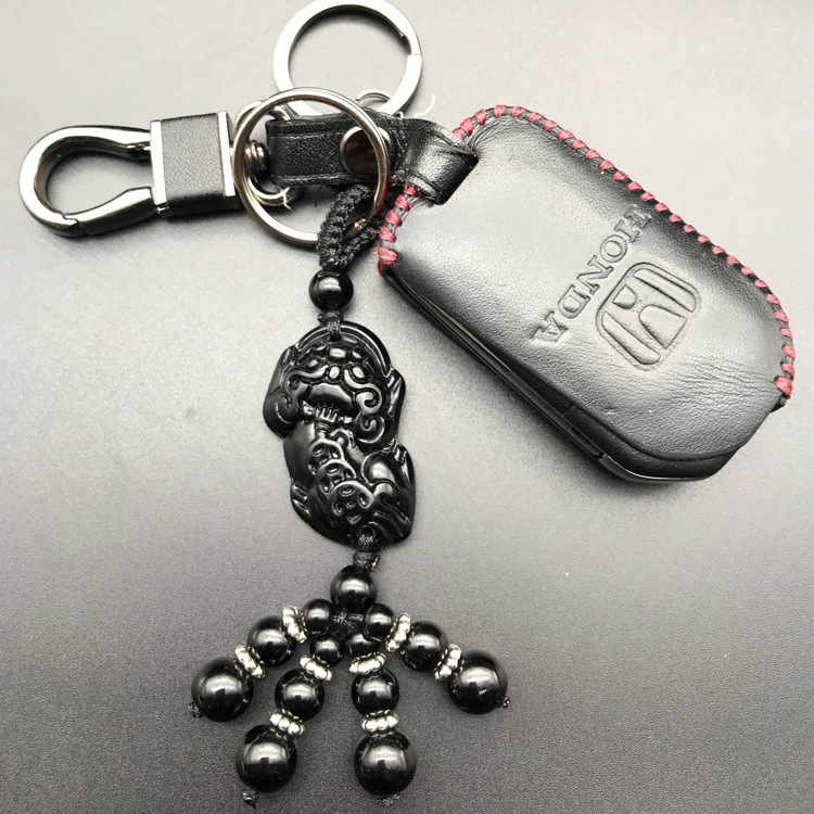 汽車玉石鑰匙扣掛件 男士女貔貅鑰匙鏈情侶招財平安腰扣R-2395