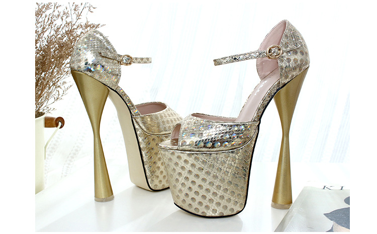 Sandal cao gót nữ hở mũi gót 19 cm đế dày phong cách T-stage — Màu vàng chi tiết 21