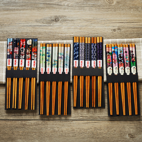 Nishida Muyu Japanese household tableware chopsticks 5 pairs set healthy carbonized bamboo chopsticks pointed chopsticks bamboo tableware