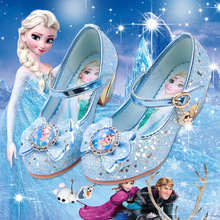 2023新款卡通女童鞋兒童高跟公主單鞋愛莎冰雪奇緣卡通蝴蝶結皮鞋