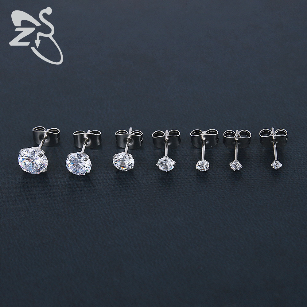 Stainless Steel Round CZ Ear Studs - Blue 0.8x10x8mm Geometric Piercing Earrings detail image 13