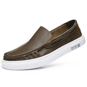 新款真皮男休闲鞋鞋男士休闲时尚懒人鞋疯马皮复古皮鞋厂家代发