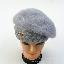 新款秋冬季时尚个性女士生帽子带内衬兔毛贝雷M标帽子