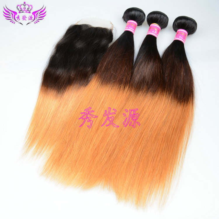 Xiusi yuan human hair, lace hair, three color gradual change hair curtain, Brazilian ombre hair