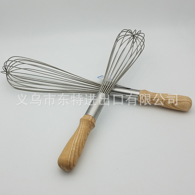 Factory direct sales of stainless steel egg beaters, 8-line oak handle stirrers, high-end manual egg beaters, baking utensils detail image 6