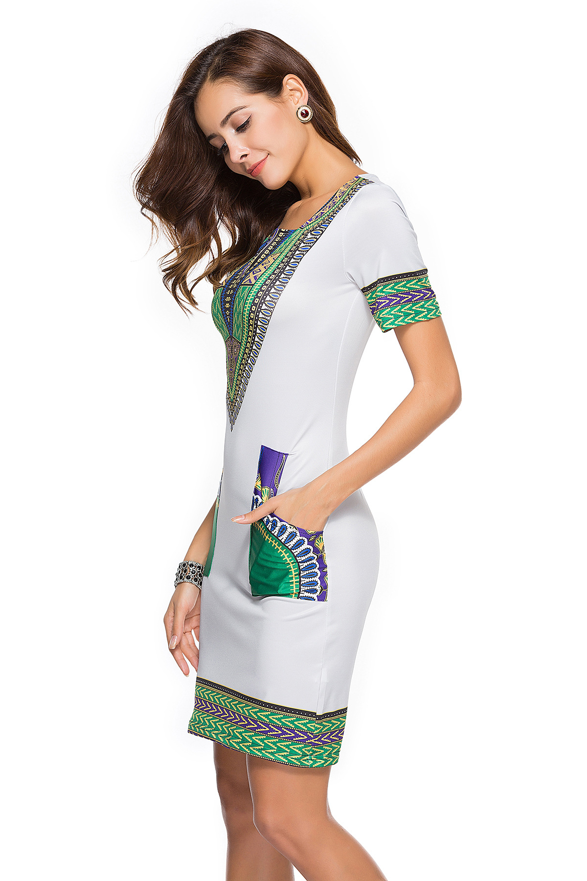 Sexy V Neck Patchwork African Print Mini Dresses