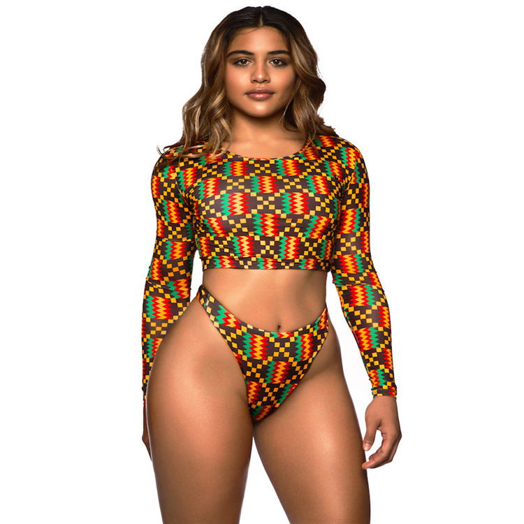 print long sleeve split bikini NSHL42881