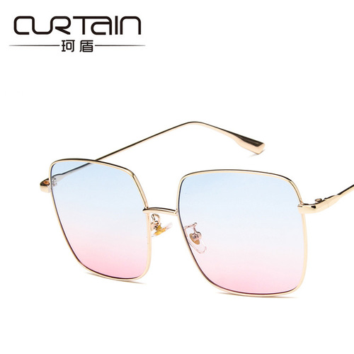 Internet celebrity square metal sunglasses, fashionable polygonal sunglasses, trendy plain large-frame sunglasses