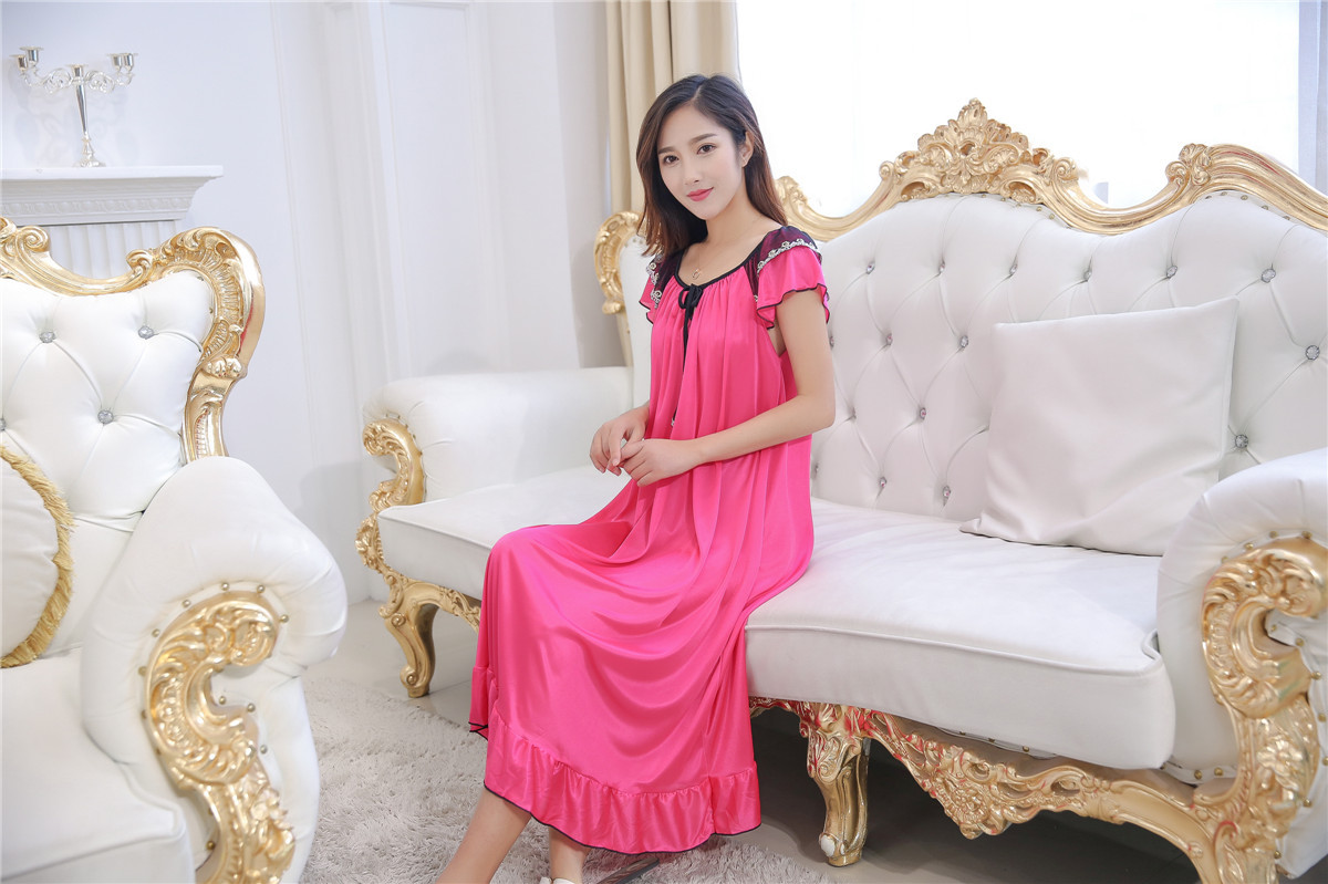 Simple Sexy  Solid Color Short Sleeves Ice Silk Polyester Long Pajamas display picture 47