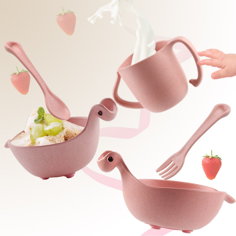 Special offer cute dragon children's tableware wheat straw environmental protection multi-purpose bowl Fork chopsticks five-piece set creative gift suit