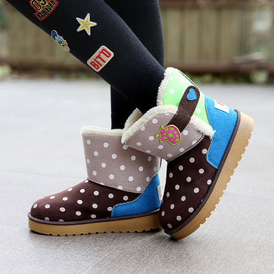 防滑轻便高帮棉鞋 冬季新款加绒加厚保暖雪地靴 卡通橡胶时尚童靴