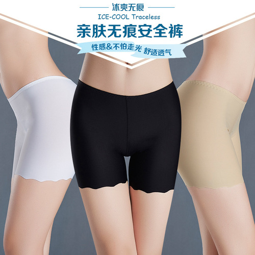 Wholesale ice silk ruffled three-quarter panties one-piece seamless women's underwear anti-leak safety pants 189