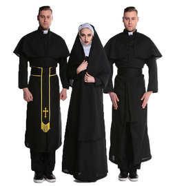 万圣节男牧师女修女角色扮演服情侣Cosplay牧师服修女装舞台服装