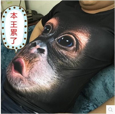 Tiktok short sleeve men's summer 3d funny pattern t-shirt monkey funny gorilla personality T-shirt plus size clothes