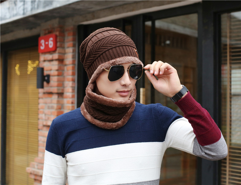 Fleece thick warm knitted hat collar two-piece  NSTQ34720