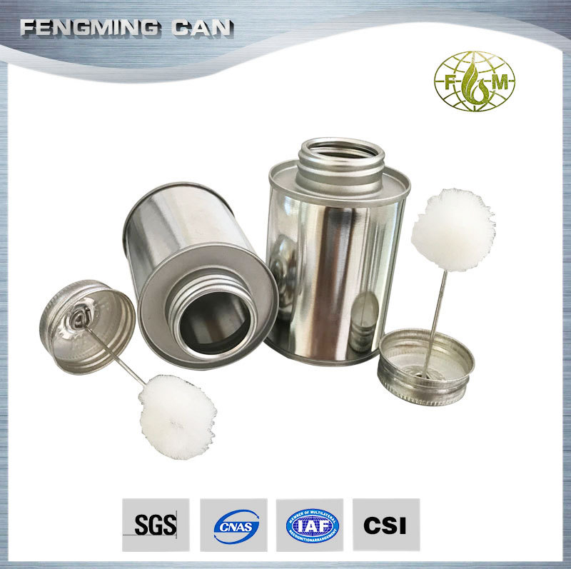 批发118ml螺纹口带毛球刷胶水罐 125ml管道胶水补胎胶水马口铁桶