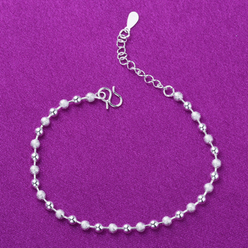 Korean Silver Jewelry Bracelet for Women with Glitter Beads Round Beads Ankle Chain Gift for Girlfriend Valentine's Day Birthday 2019 New