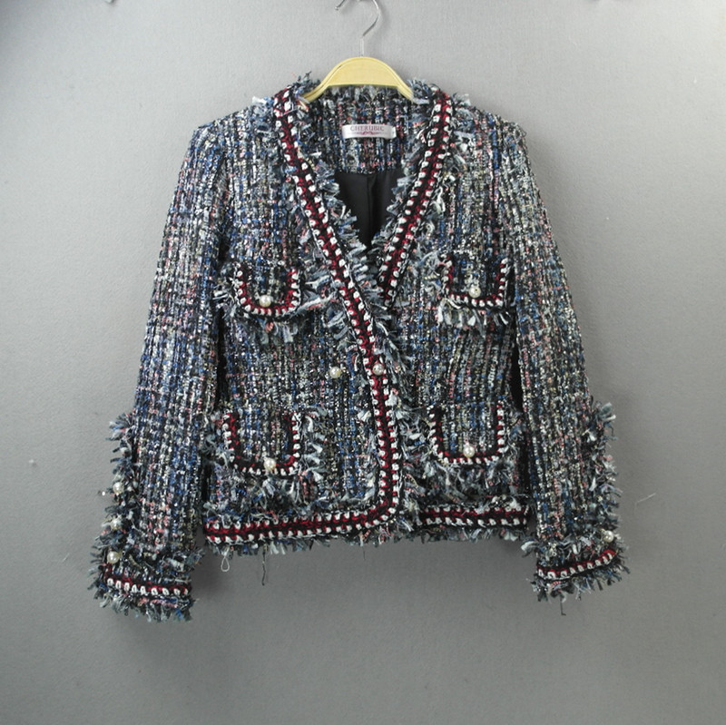 Spring New Women's Clothing European and American Stars Same Tweed Woven Burr Top Slim-fit Socialite Chanel Coat Spring New Women's Clothing European and American Stars Same Tweed Woven Burr Top Slim-fit Socialite Chanel Coat