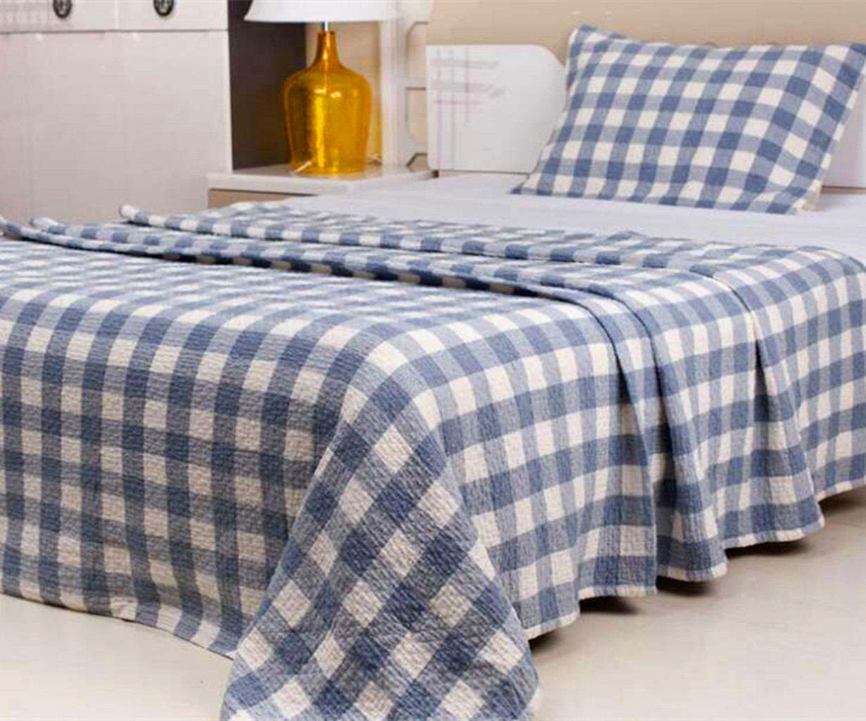 毛巾被三层纱布简约方格毛巾被成人加厚加大150*200褶皱毛巾被|ms