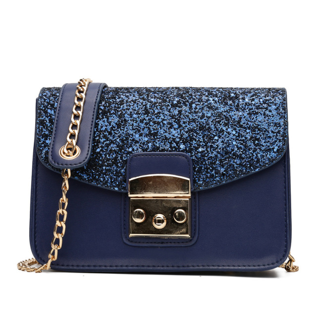 New Fashion Sequins Small Square Bag Lock One Shoulder Slant Bag 
