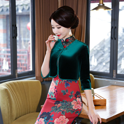 2017典雅絲絨旗袍披肩  新款日常改良旗袍搭配款 披風外套上衣