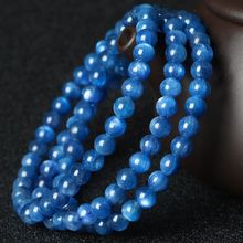 天然藍晶石三圈手鏈女 5mm時尚藍水晶手串多圈飾品串珠禮物小清新