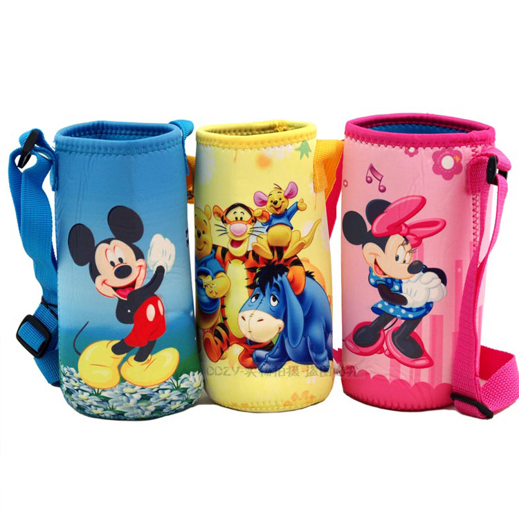 2018款厂家直销可爱卡通儿童奶瓶提手保温杯套可定制烫画转印LOGO|ms