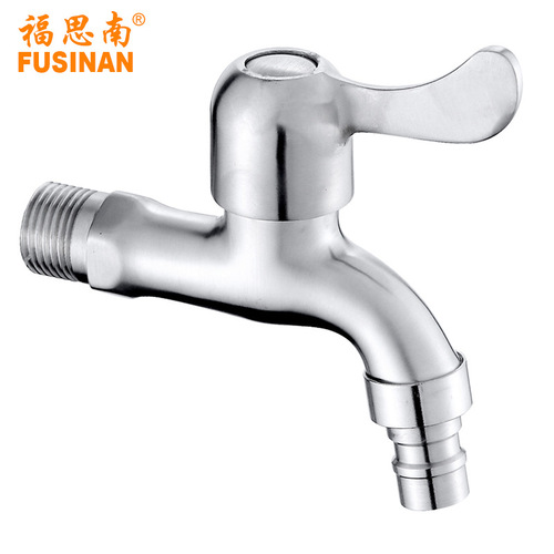 Factory direct sales 304 stainless steel washing machine faucet DN15 mop pool pool into the wall quick open 4-point faucet