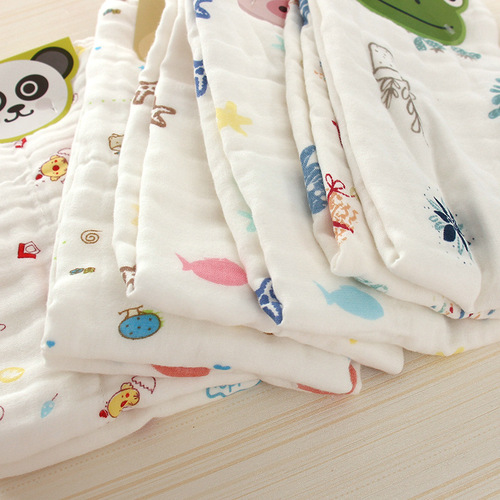 Two-piece set 25*50 high-density gauze baby towel handkerchief cotton infant children's face wash small towel cartoon printed square towel