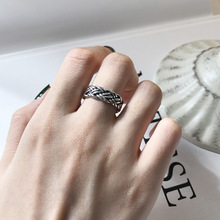 韩版韩国明星同款复古做旧素银戒指 时尚潮流新款纯银925指环