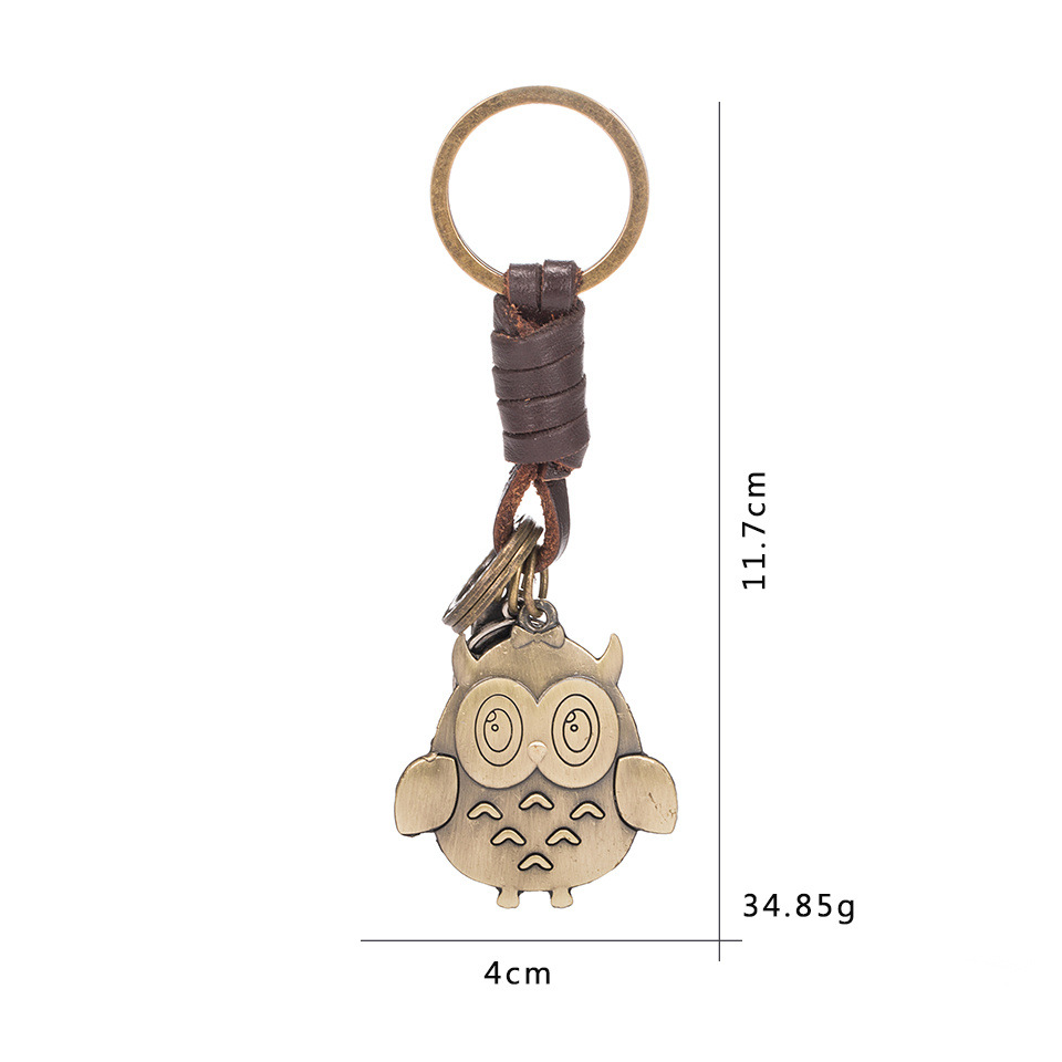 Retro Owl Leather Hand-woven Car Keychain Pendant Wholesale display picture 3