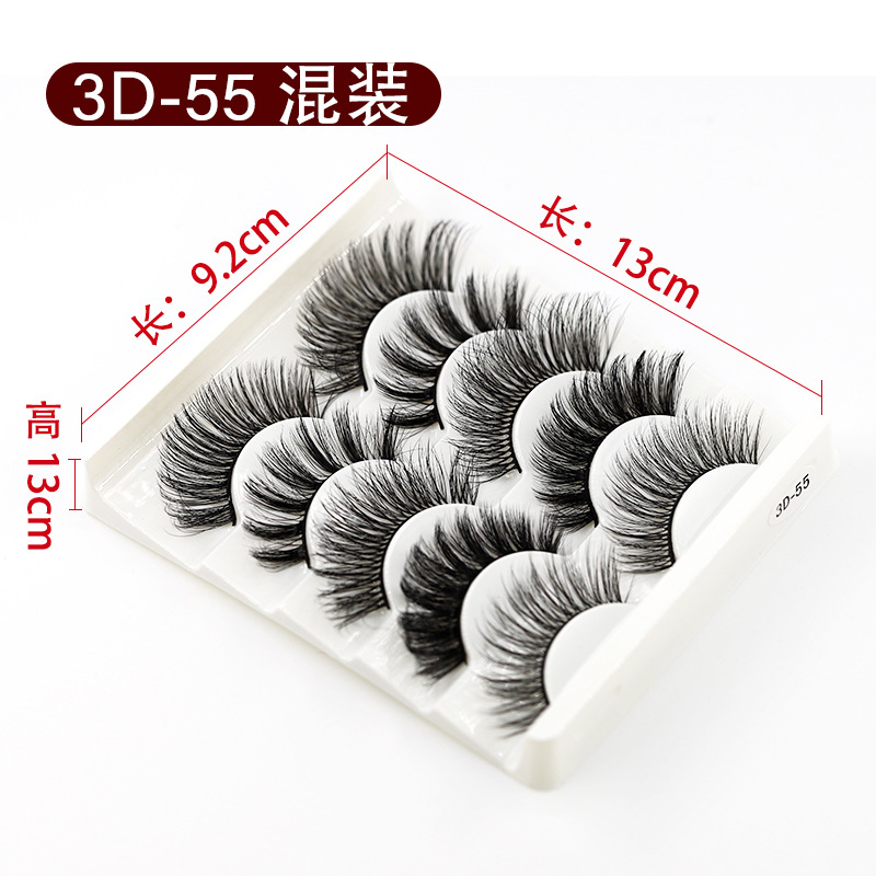 Pestañas postizas de fibra química 3D46-55 5 pares de pestañas europeas y americanas que se encrespan multinivel desordenado transfronterizo
