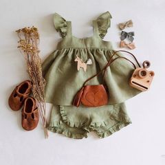 Girls' Dress, Princess Style, Cotton-Linen Fabric, Flared Sleeve, Vest-Style Mini Dress, Baby Dress, Girl's Fashionable Ins-Inspired Outfit