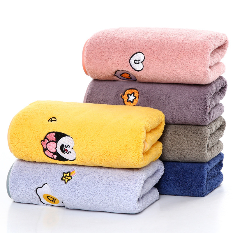 Factory wholesale high density coral fleece Hemming embroidery towel soft absorbent not easy to shed hair dry hair towel can replace hair