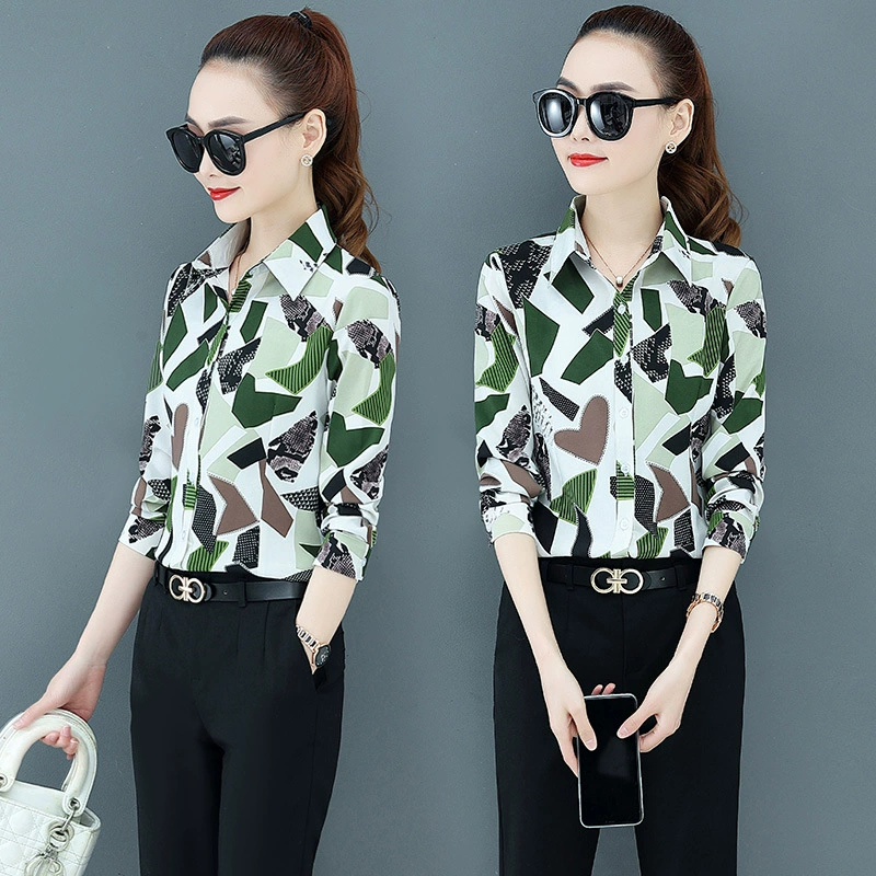 Весна 2024, новая рубашка с принтом, женская рубашка с длинными рукавами, свободная облегающая женская рубашка больших размеров в Корейском стиле, Топ