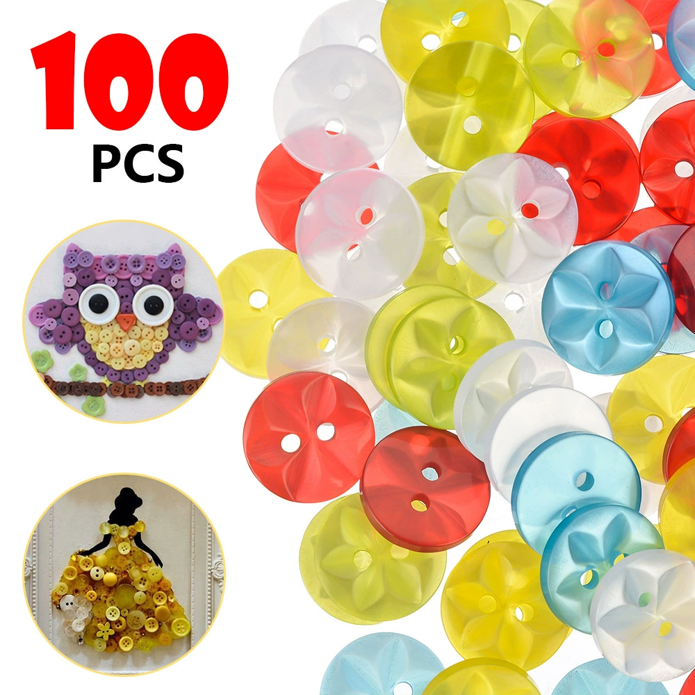 Прямые продажи с фабрики фиксированная Смешанная пятицветная Выгравированная шестилепестковая Цветочная узор круглая двойная дыра цветная пуговица из смолы 14 мм
