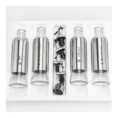 Stainless Steel Japanese Kitchen Oil Pot Pressed Glass Non-Leaking Bottle Dustproof Soy Sauce Vinegar Bottle Small Sesame Oil Pot Wholesale 