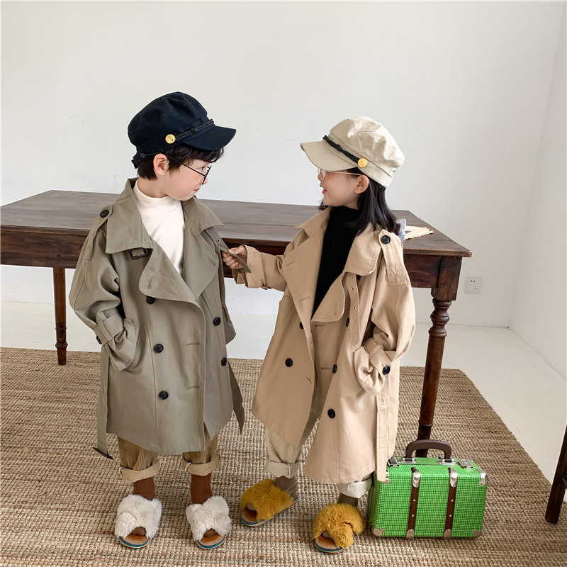 Gabardina Infantil Estilo Coreano Otoño 2025 para Niños y Niñas, Gabardina Larga con Solapa Grande, Estilo Moderno