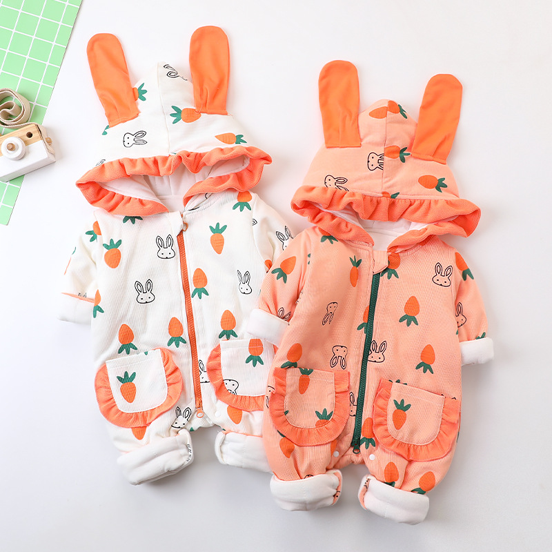 Baby Autumn and Winter Thin Cotton Siamese Full Moon Princess Warm Fashion Ha Clothes 3 Months 6 Baby Girl 9 Thick Outfit