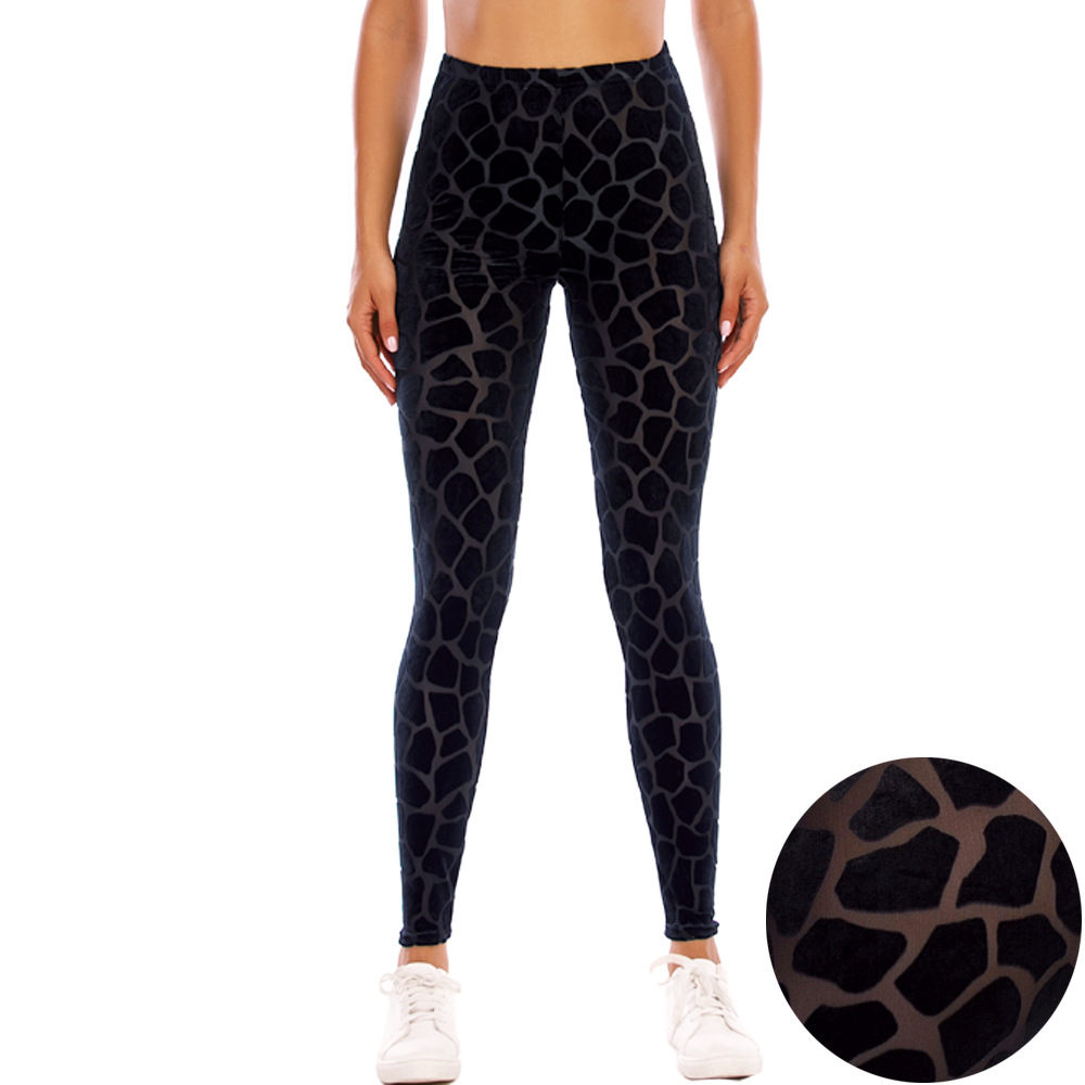 Ebay Amazon Factory Outlet Black Gold Velvet Burned Flower Slim High Waist Perspective Sports Yoga Pants Leggings