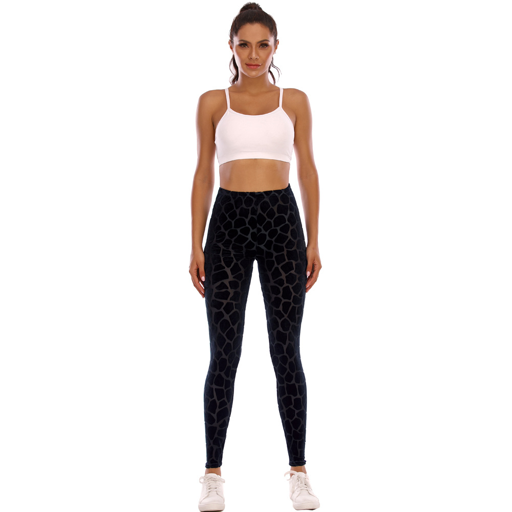 Ebay Amazon Factory Outlet Black Gold Velvet Burned Flower Slim High Waist Perspective Sports Yoga Pants Leggings