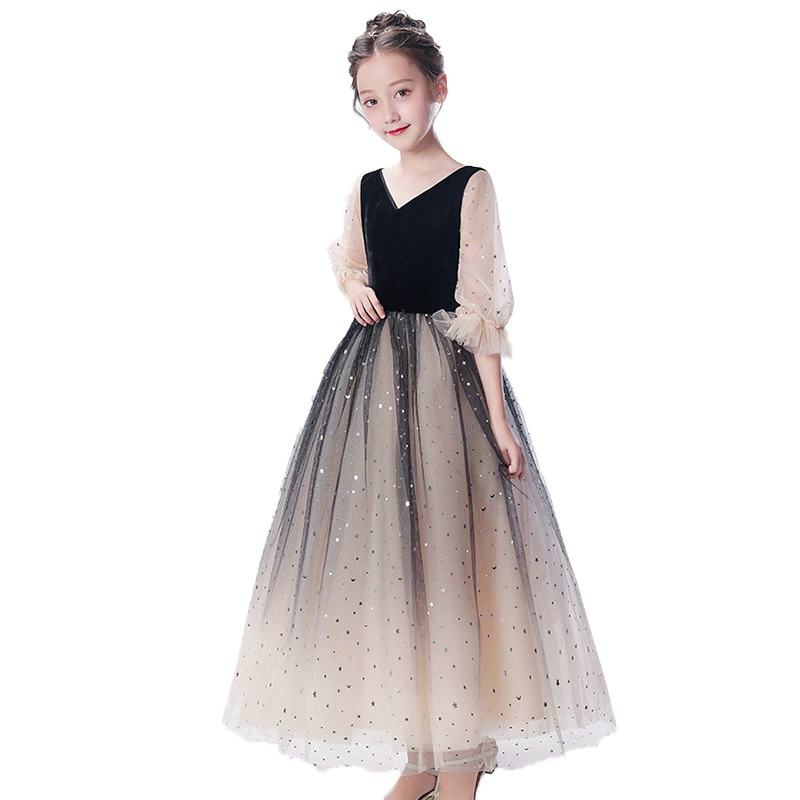 Small princess costume, evening dress, fashionable long skirt, children's piano performance costume, new collection, western style