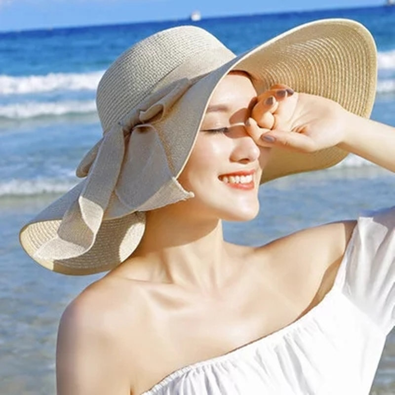 Beach hat sunshade Straw hat Big hat along Summer fold Sunscreen Sun hat Traveling Seaside on vacation Travel?