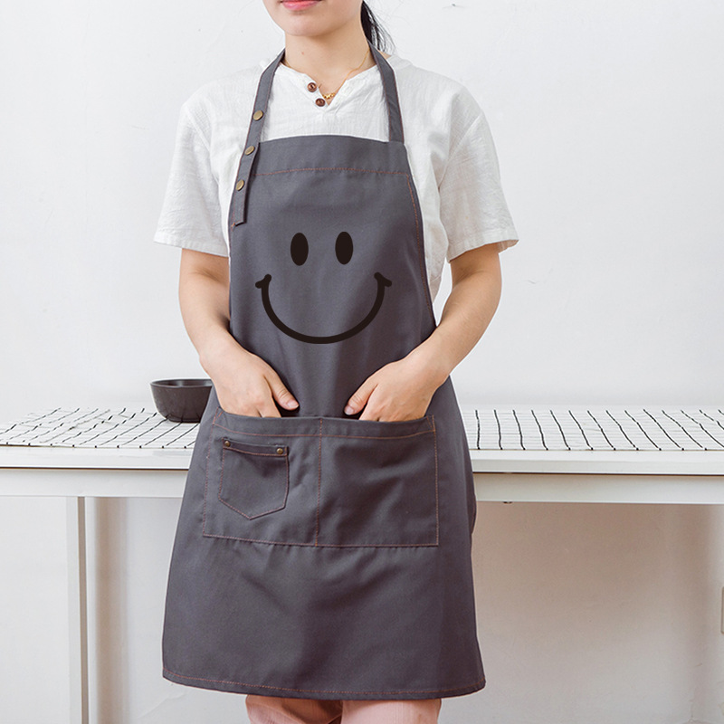 Smiley cara pintura delantal logotipo personalizado artista maquillaje cocina para adultos cafetería arte estudiante manicura ropa de moda