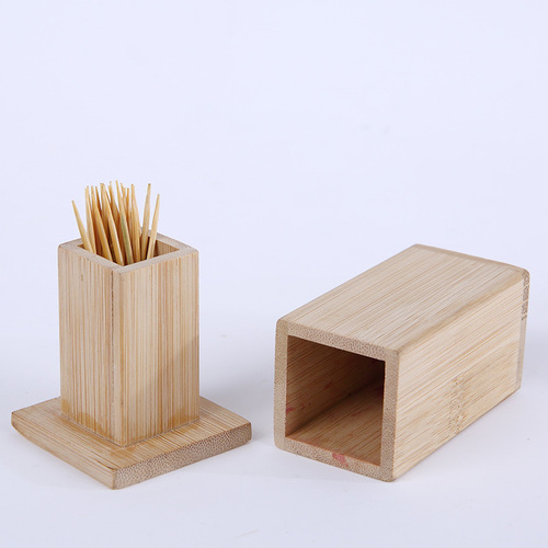 Bamboo toothpick holder wholesale Chinese logo printed wooden toothpick box restaurant hotel solid wood toothpick jar