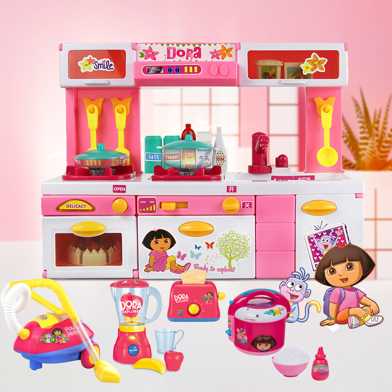 群丰朵拉正版儿童过家家电动出水厨房 生日礼物益智套装女孩玩具