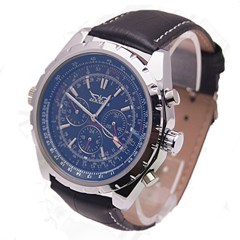 JARAGAR reloj mecánico automático de negocios para hombres correa de vidrio de luz azul reloj mecánico volante A212