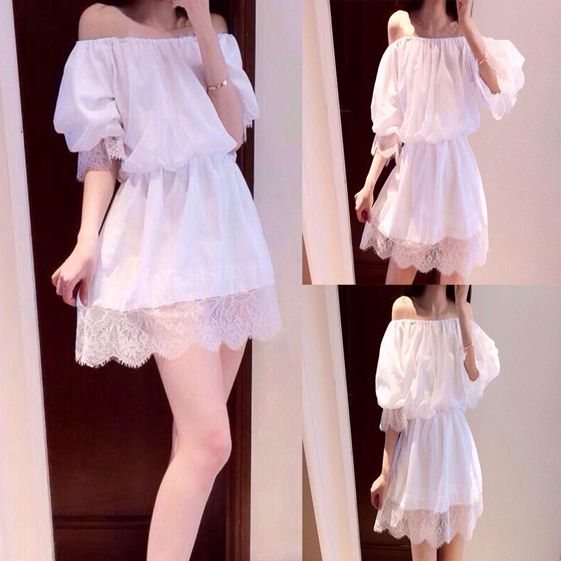 Korean version wish Amazon ebay AliExpress European and American women's sexy one-word collar dress miniskirt dress