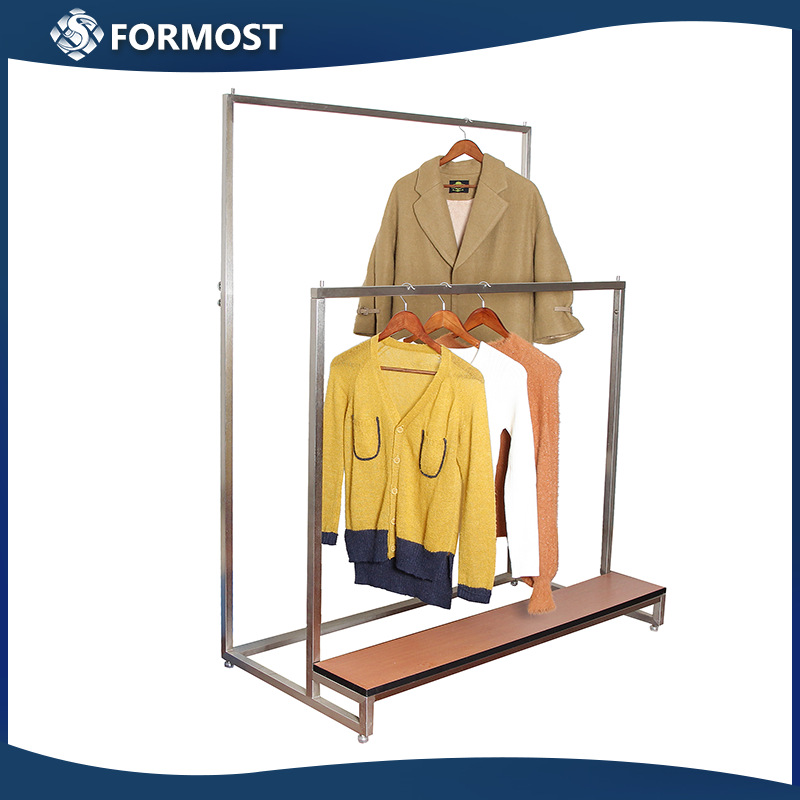 厂家可设计服装展示架s杆衣架铁艺展架木制货架衣物陈列架