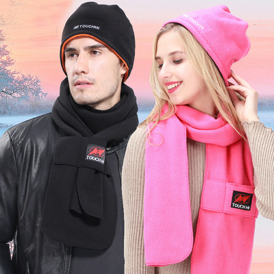 Autumn and winter scarf Hat Two piece set Fleece keep warm Windbreak men and women winter outdoors motion run Riding Ski cap